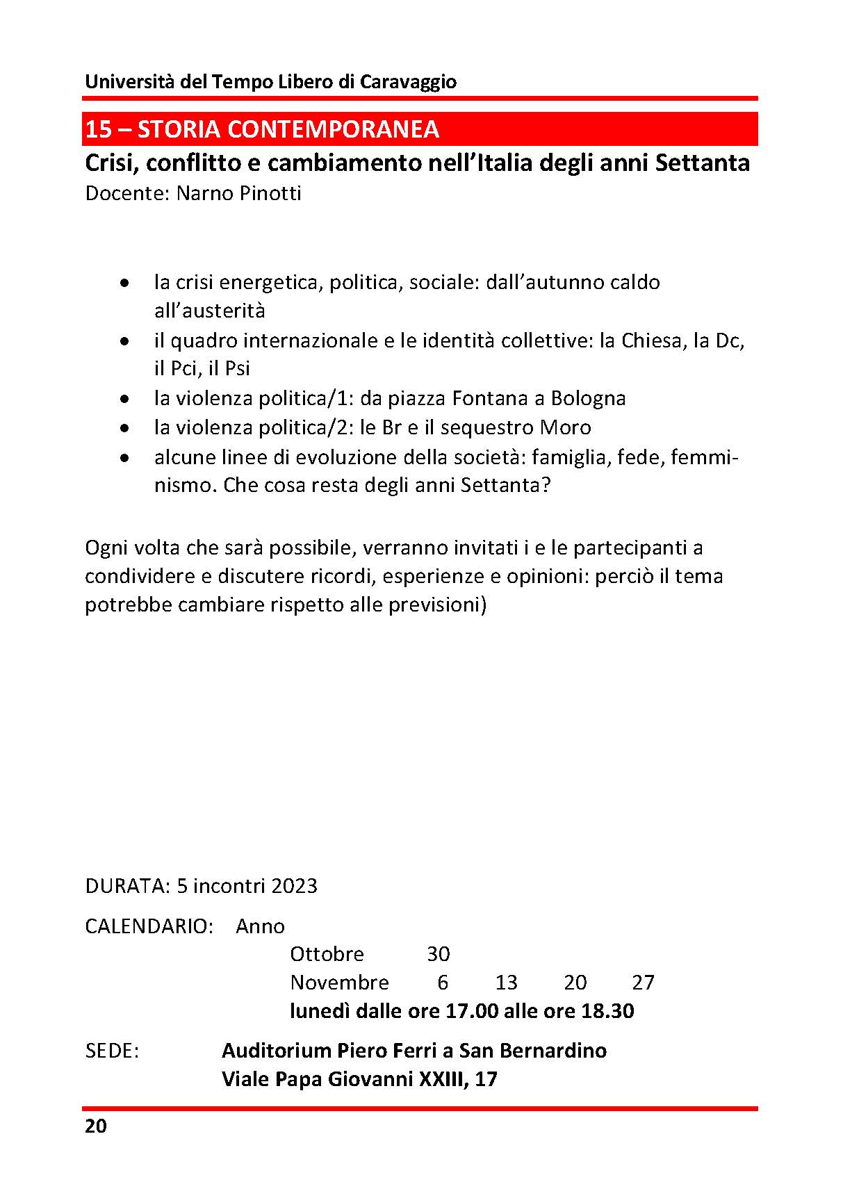 15 - STORIA CONTEMPORANEA - Crisi, conflitto e cambiamento nell’Italia degli anni Settanta