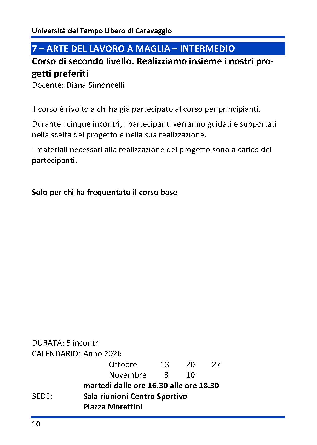 7 – ARTE DEL LAVORO A MAGLIA – CORSO INTERMEDIO